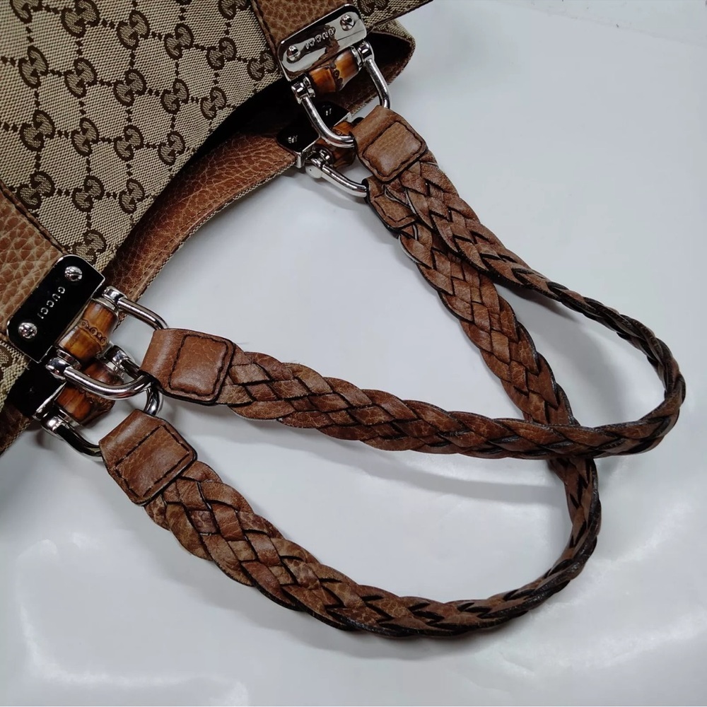 Authentic Gucci Hand Bag Bamboo Brown Canvas GUC - Picture 4 of 16